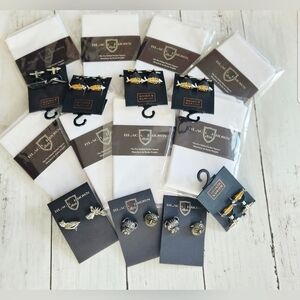 16 PC Men's Black Brown 1826/14th & Union Pocket Square/Cuff Link/Lapel Pin Lot